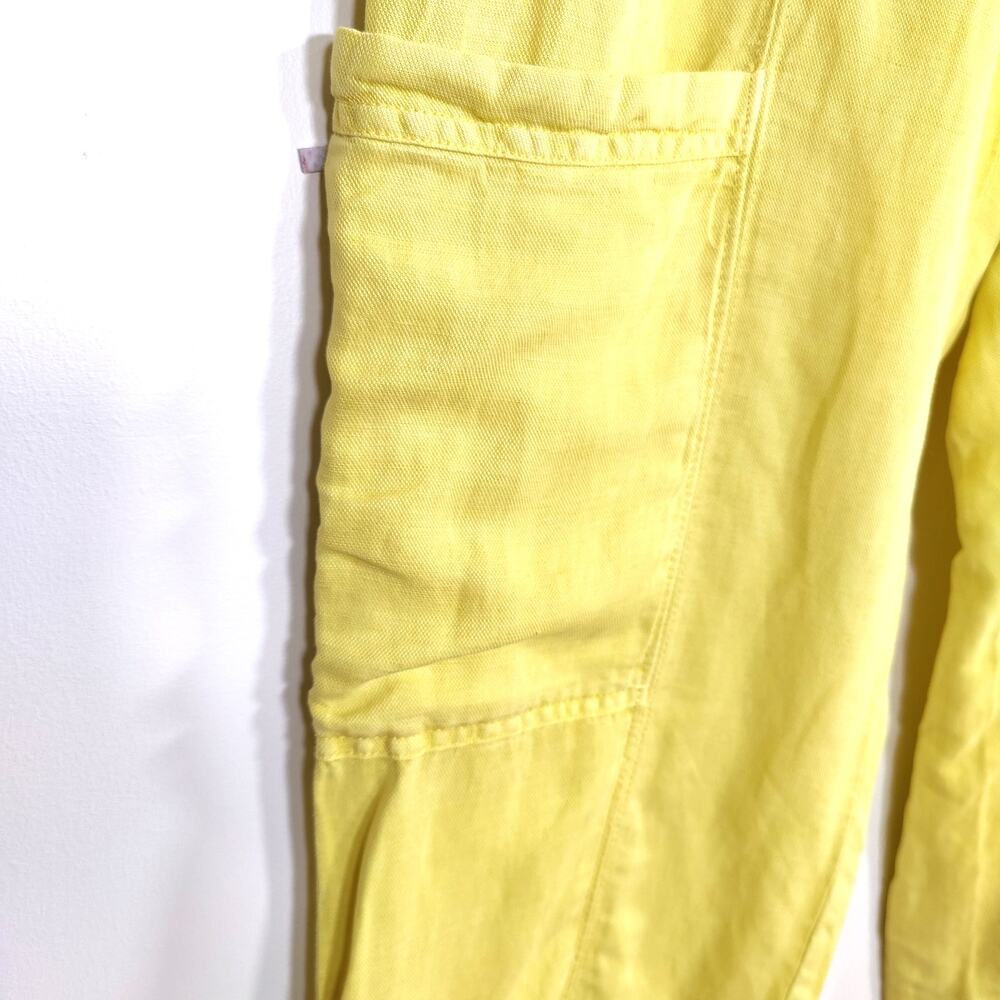 Nicole Miller Linen Lyocell Cargo Jogger Pants Yellow Cropped Ankle L - Picture 3 of 6